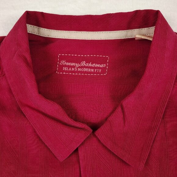 Tommy Bahama 100% Silk Red Button Down Shirt Island Modern Fit Sz 2XL - Picture 3 of 10